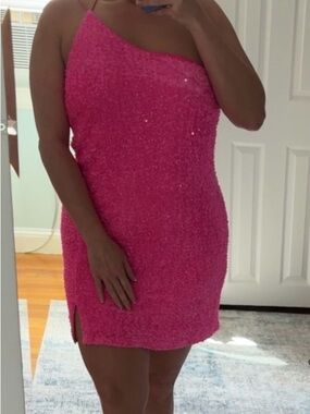 Crystal Doll Hot Pink Textured Mini Dress with Side Slit